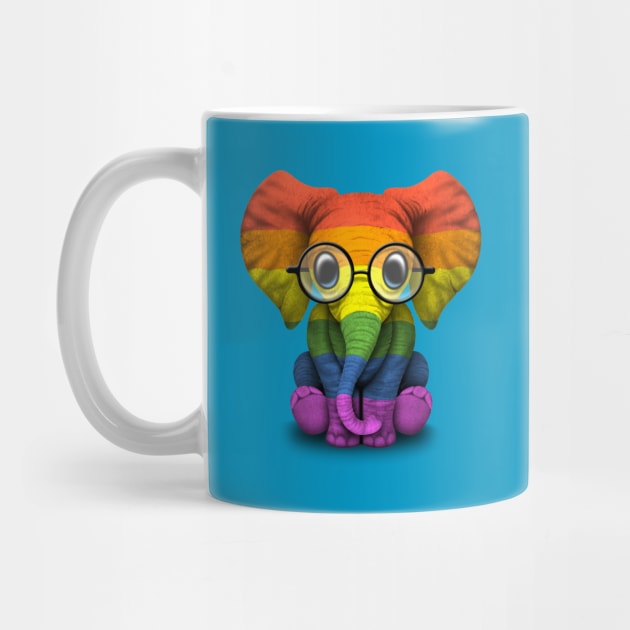 Baby Elephant with Glasses and Gay Pride Rainbow Flag by jeffbartels